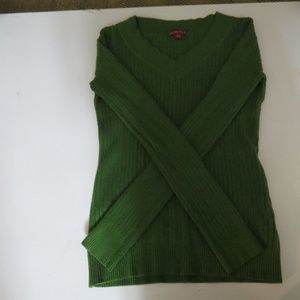 green ribbed v-neck sweater